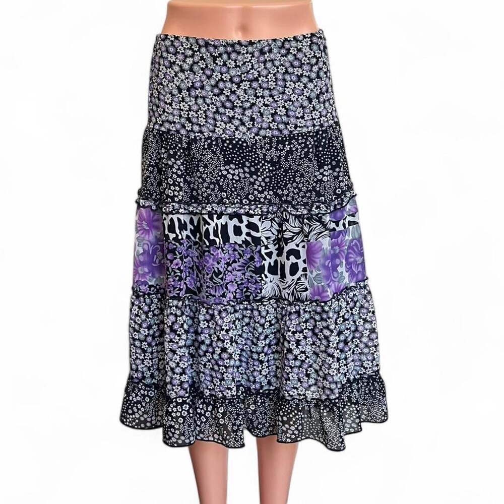 Vintage black and purple floral skirt